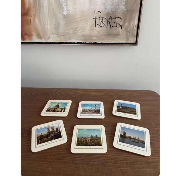 Vintage Set of 6 • Clover Leaf Cork Coaster Box Set • Views of London England • - Picture 9 of 10